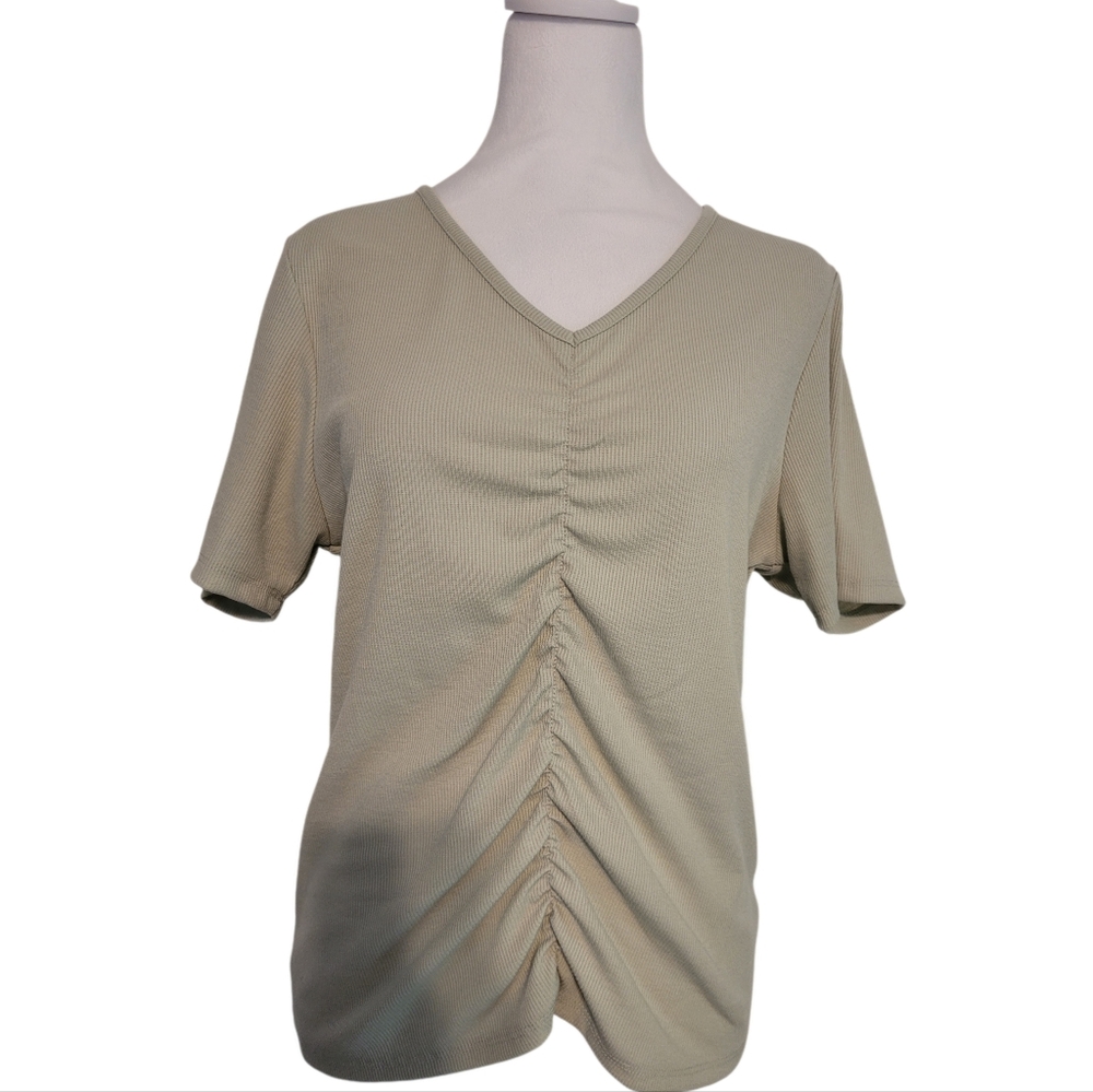 Olivia Sky By Nordstrom V-neck Short Sleeve Ruched Front T-shirt Sz L NWT